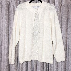 Vintage Pretense Yellow Boucle Pearl Button Cardigan Sweater Size 18W